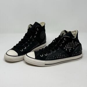 Converse All Star High Studded Shoes Womens 9 Black Leather Canvas Sneakers